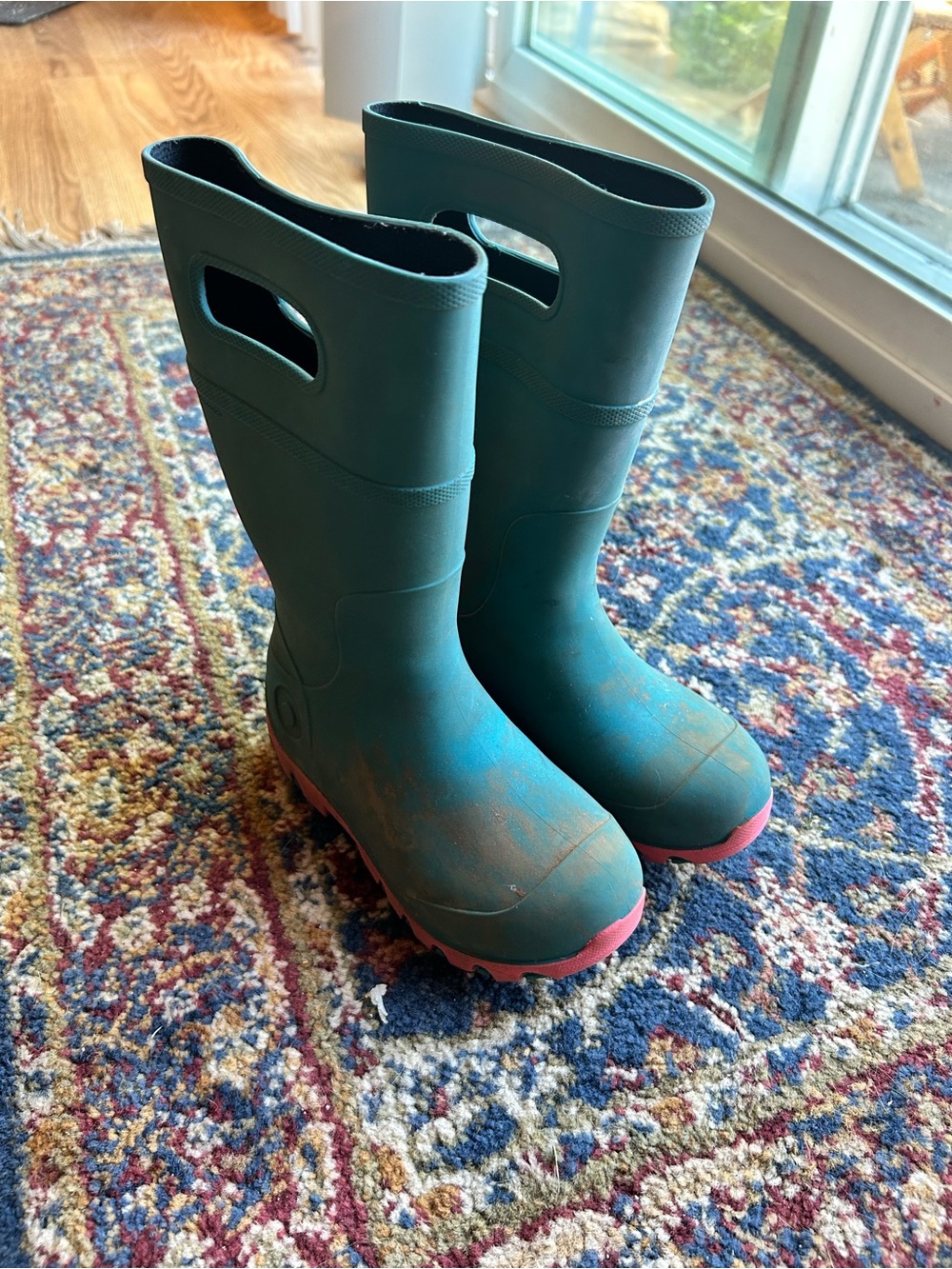 Bogs Kids Teal Rain Boots with Pink Soles
